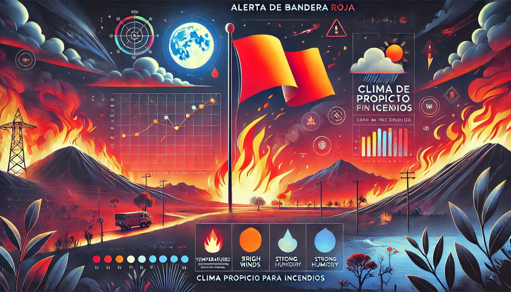 alerta de bandera roja (clima propicio para incendios)